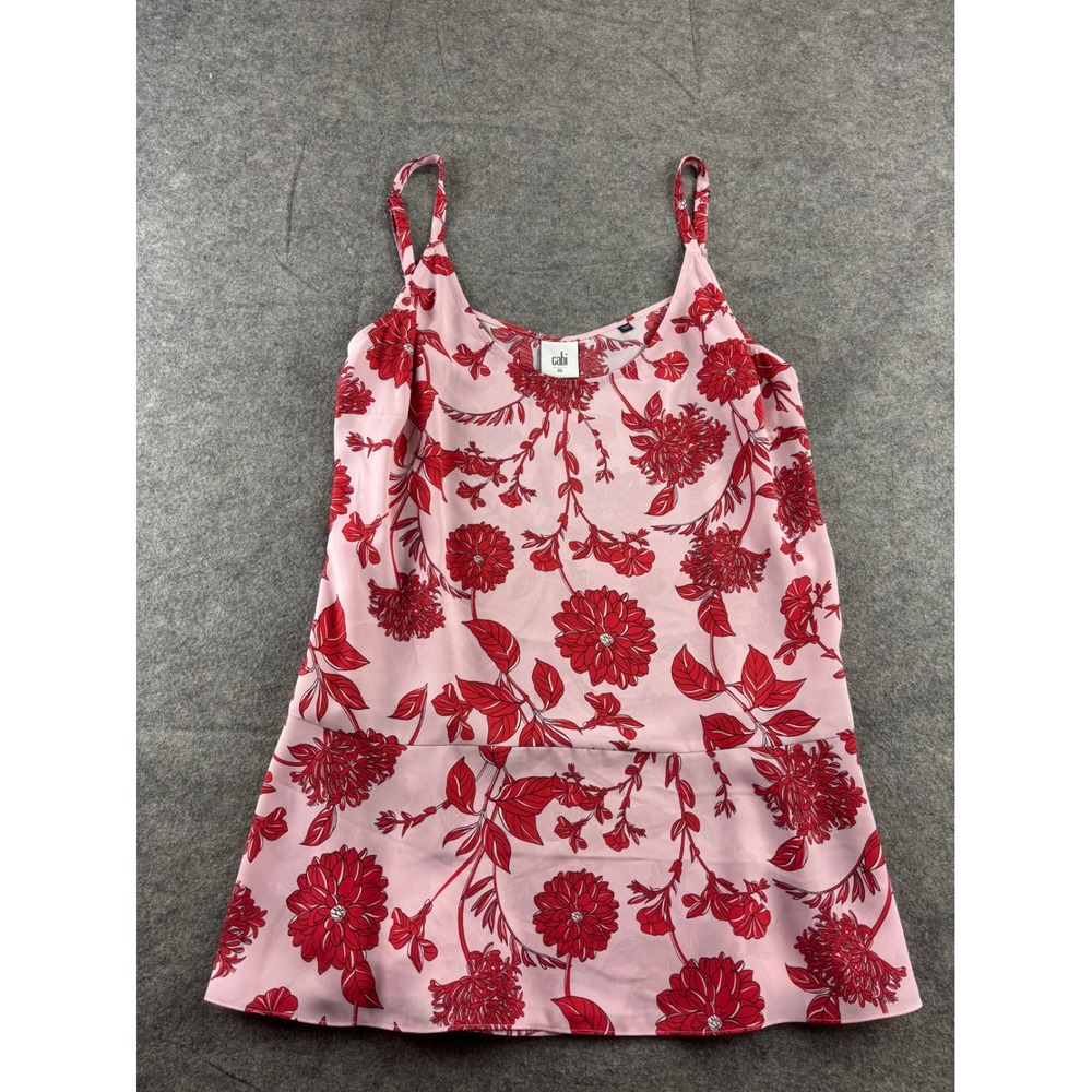 Cabi Pink Red Floral Peplum Camisole Top XL Adjustable Straps Preppy Career SEE